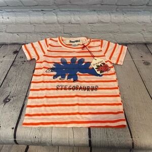 Siaomimi Dinosaur Handprint Striped Shirt